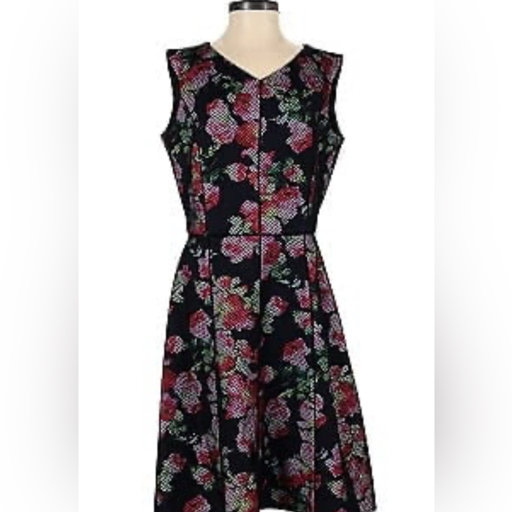 Antonio Melani Floral Midi Dress | Size 8 | Black & Pink | Sleeveless V-Neck